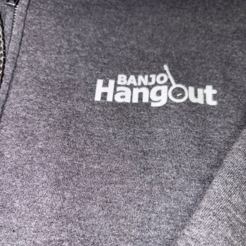 PORT & COMPANY MENS GRAY FULL ZIP HOODIE 2XL BANJO HANGOUT ON FRONT & BACK.